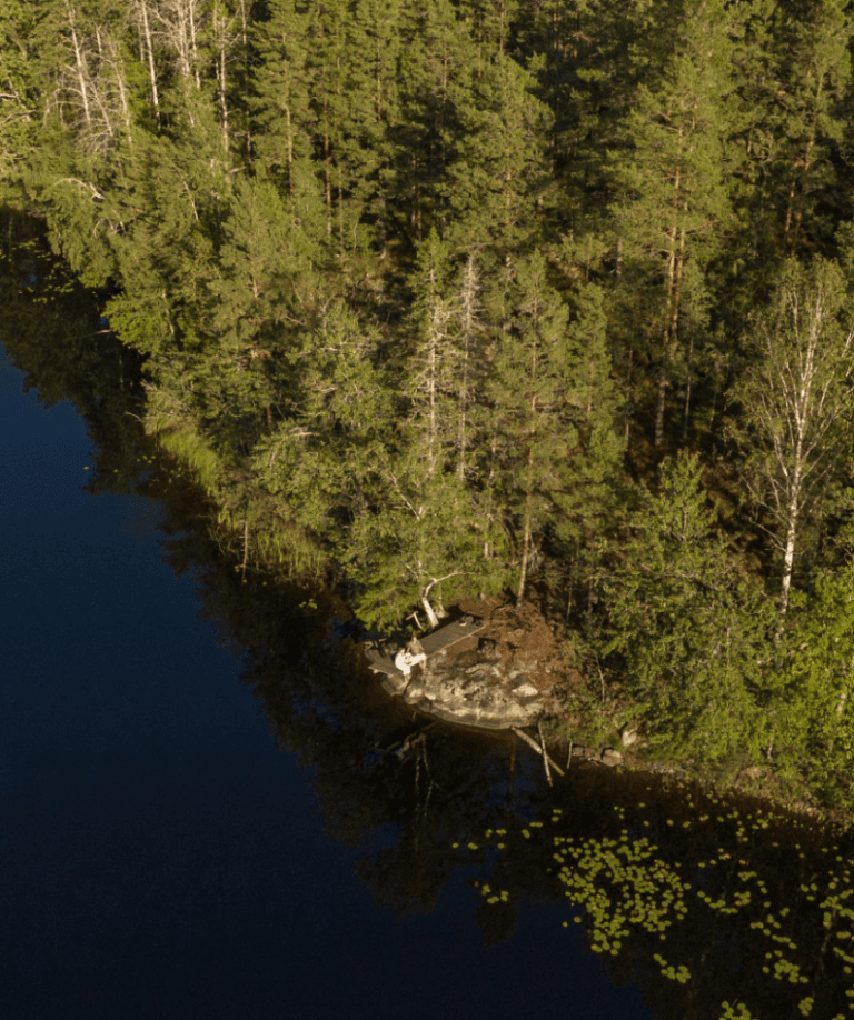 Luftaufnahme mit See und Bäumen von Smaland in Schweden/Visit Småland